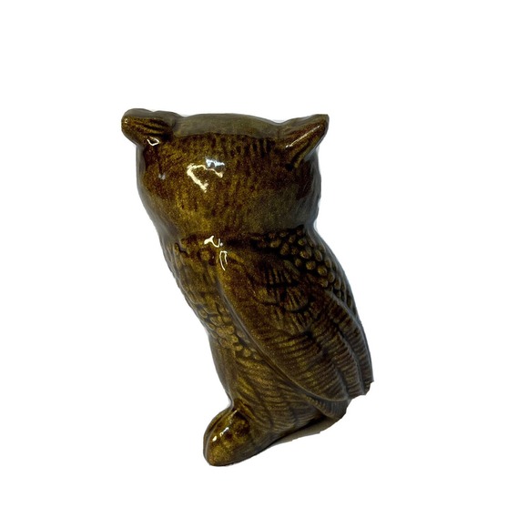 Vintage Mid Century Modern Owl Collection Figurines Set Three Brown & Yellow - Picture 9 of 16